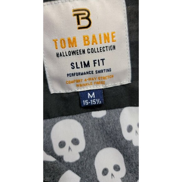 Tom Baine Mens Black Skull Halloween Dressh Shirt Slim Fit Size M 15-15.5 - Picture 6 of 9